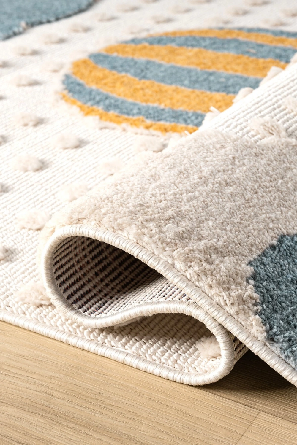 Yumuşak Bukleli Bebek Odası Çocuk Odası Genç Odası Dokuma Halı Mavi Balonlu Bulutlu Halı 22