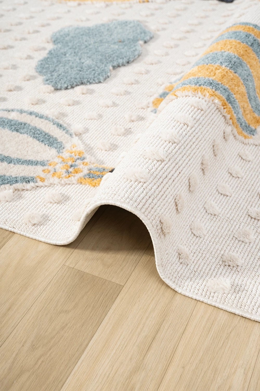 Yumuşak Bukleli Bebek Odası Çocuk Odası Genç Odası Dokuma Halı Mavi Balonlu Bulutlu Halı 22