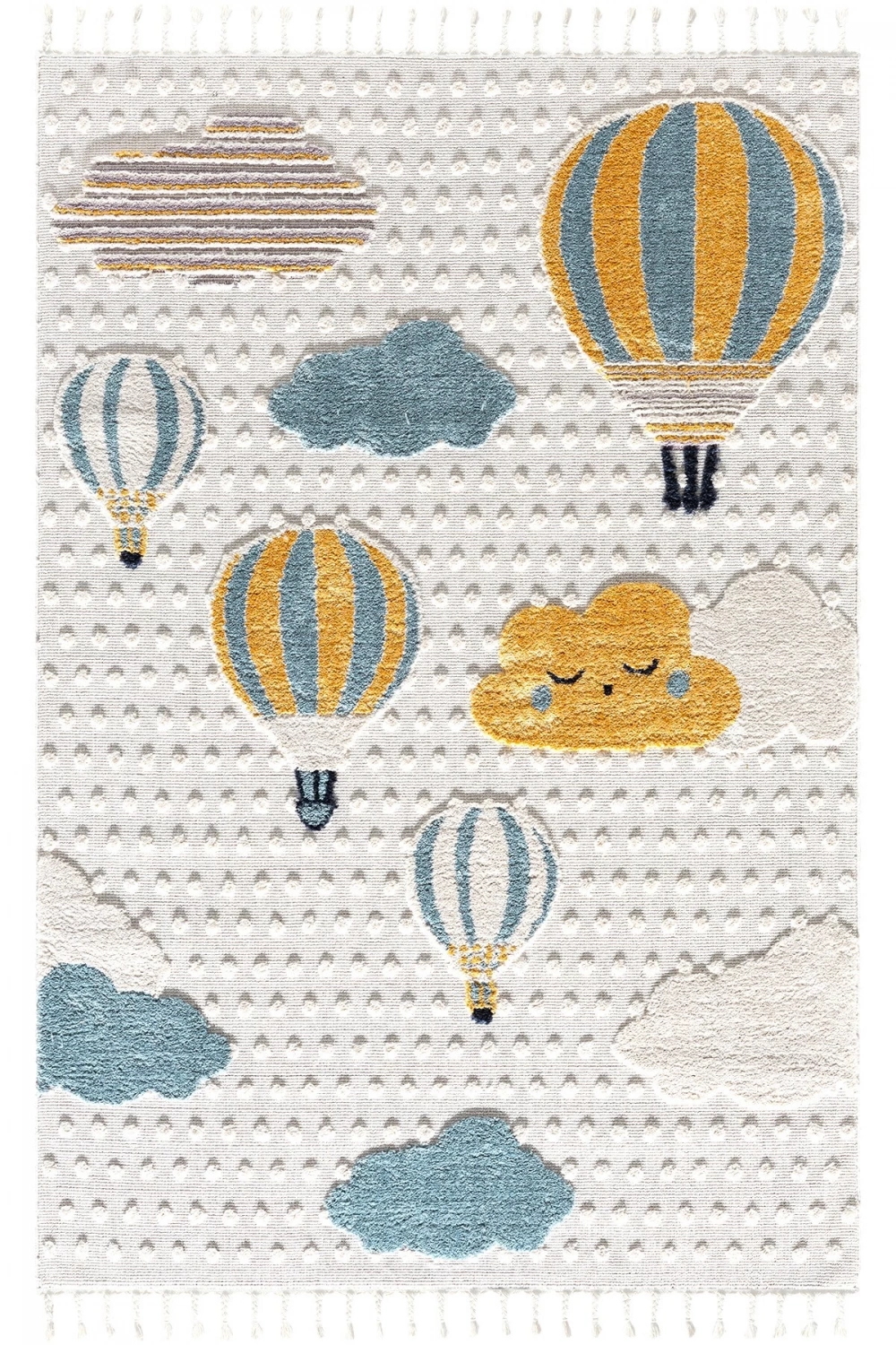 Yumuşak Bukleli Bebek Odası Çocuk Odası Genç Odası Dokuma Halı Mavi Balonlu Bulutlu Halı 22