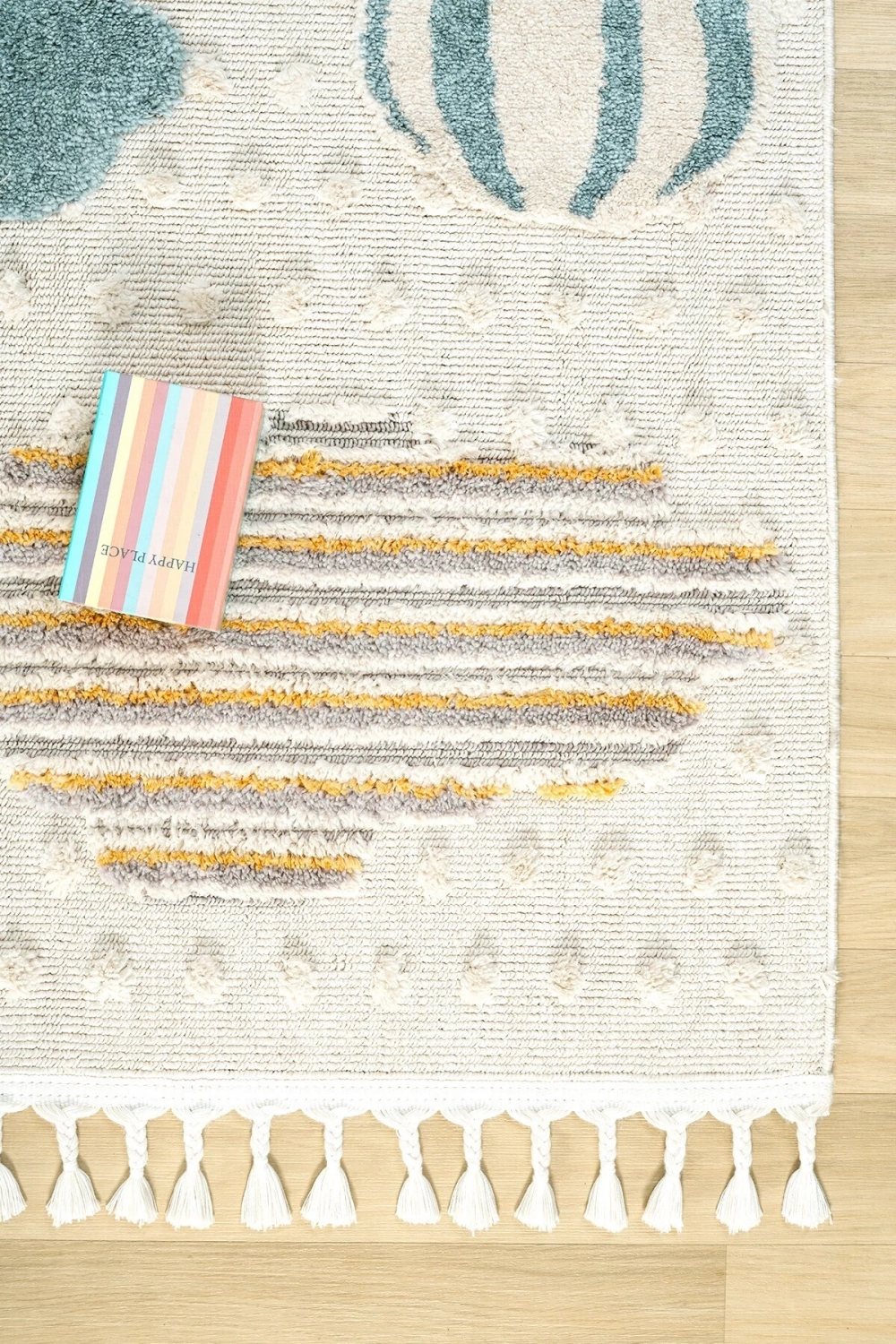 Yumuşak Bukleli Bebek Odası Çocuk Odası Genç Odası Dokuma Halı Mavi Balonlu Bulutlu Halı 22