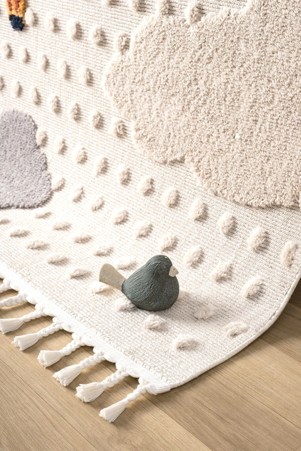 Yumuşak Bukleli Bebek Odası Çocuk Odası Genç Odası Dokuma Halı Turuncu Balonlu Bulutlu Halı 23