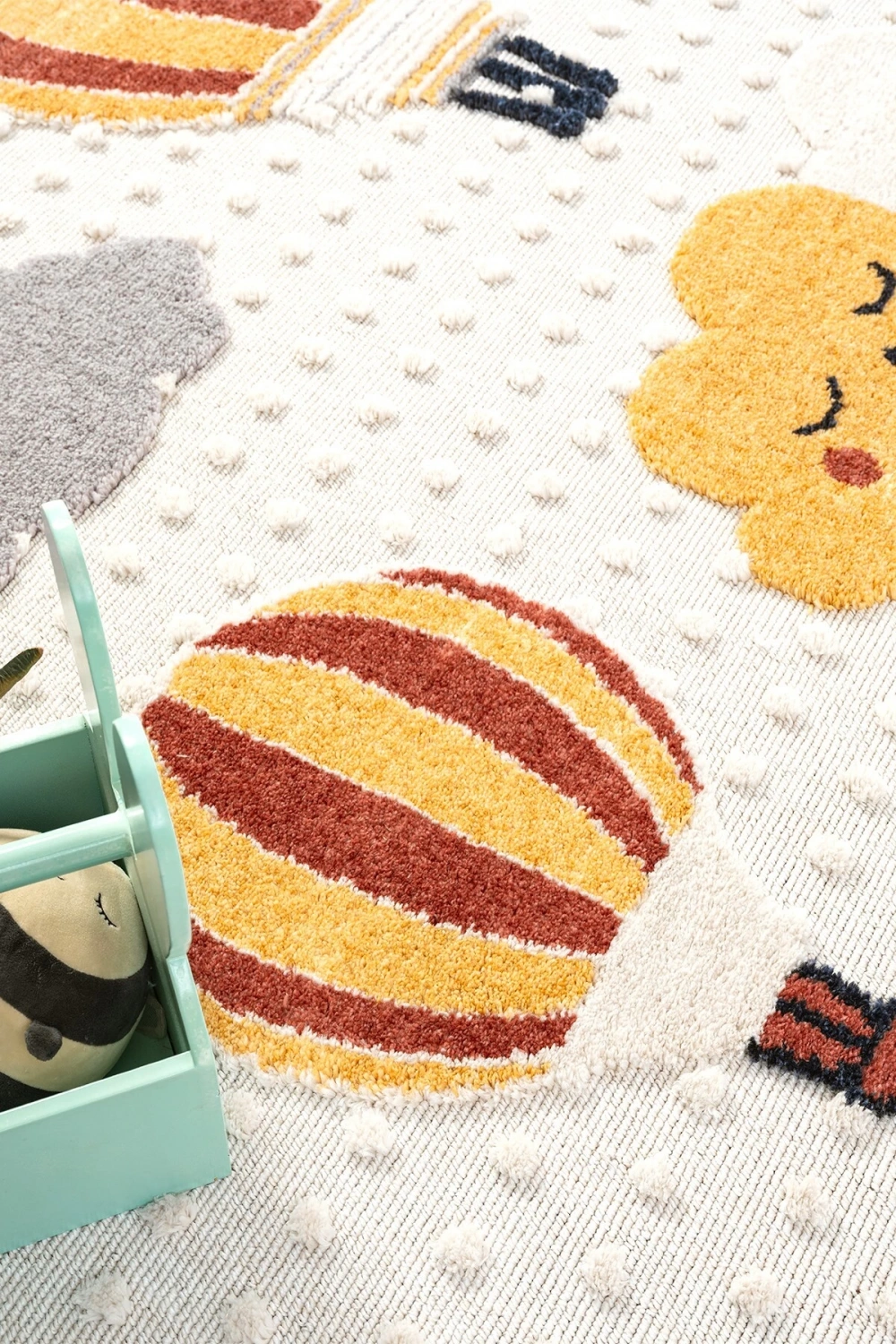 Yumuşak Bukleli Bebek Odası Çocuk Odası Genç Odası Dokuma Halı Turuncu Balonlu Bulutlu Halı 23