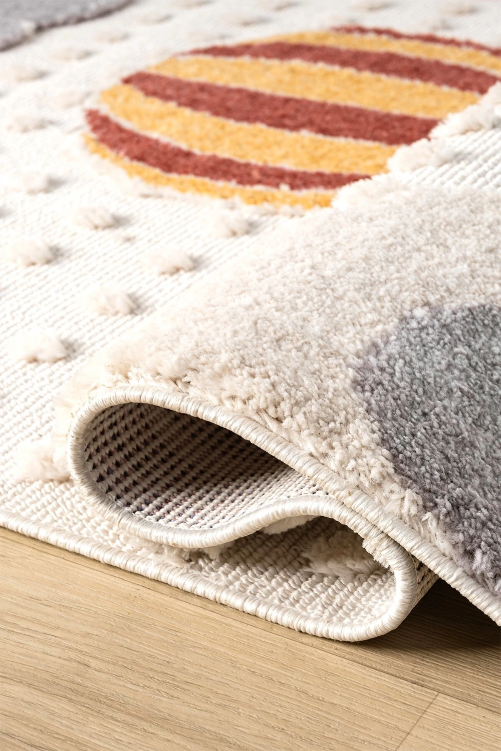 Yumuşak Bukleli Bebek Odası Çocuk Odası Genç Odası Dokuma Halı Turuncu Balonlu Bulutlu Halı 23