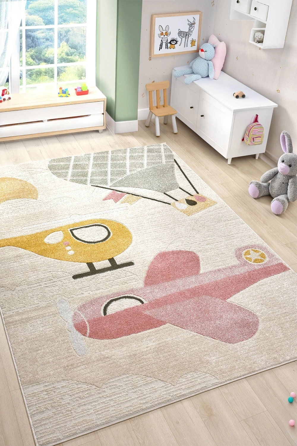 Yumuşak Dokuma Halı Leke Tutmaz Uçak Figürlü Bebek Odası Çocuk Odası Genç Odası Halısı UÇAK