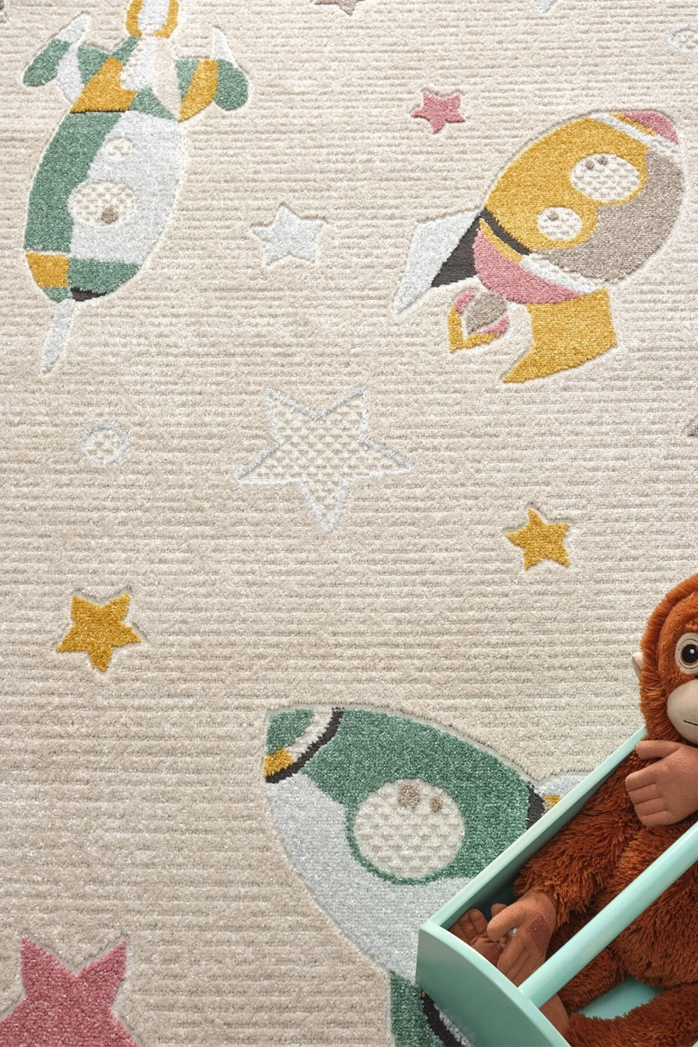 Yumuşak Dokuma Halı Leke Tutmaz Uçak Roket Figürlü Bebek Odası Çocuk Odası Genç Odası Halısı ROKET