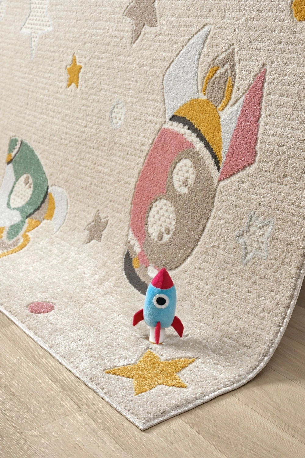 Yumuşak Dokuma Halı Leke Tutmaz Uçak Roket Figürlü Bebek Odası Çocuk Odası Genç Odası Halısı ROKET