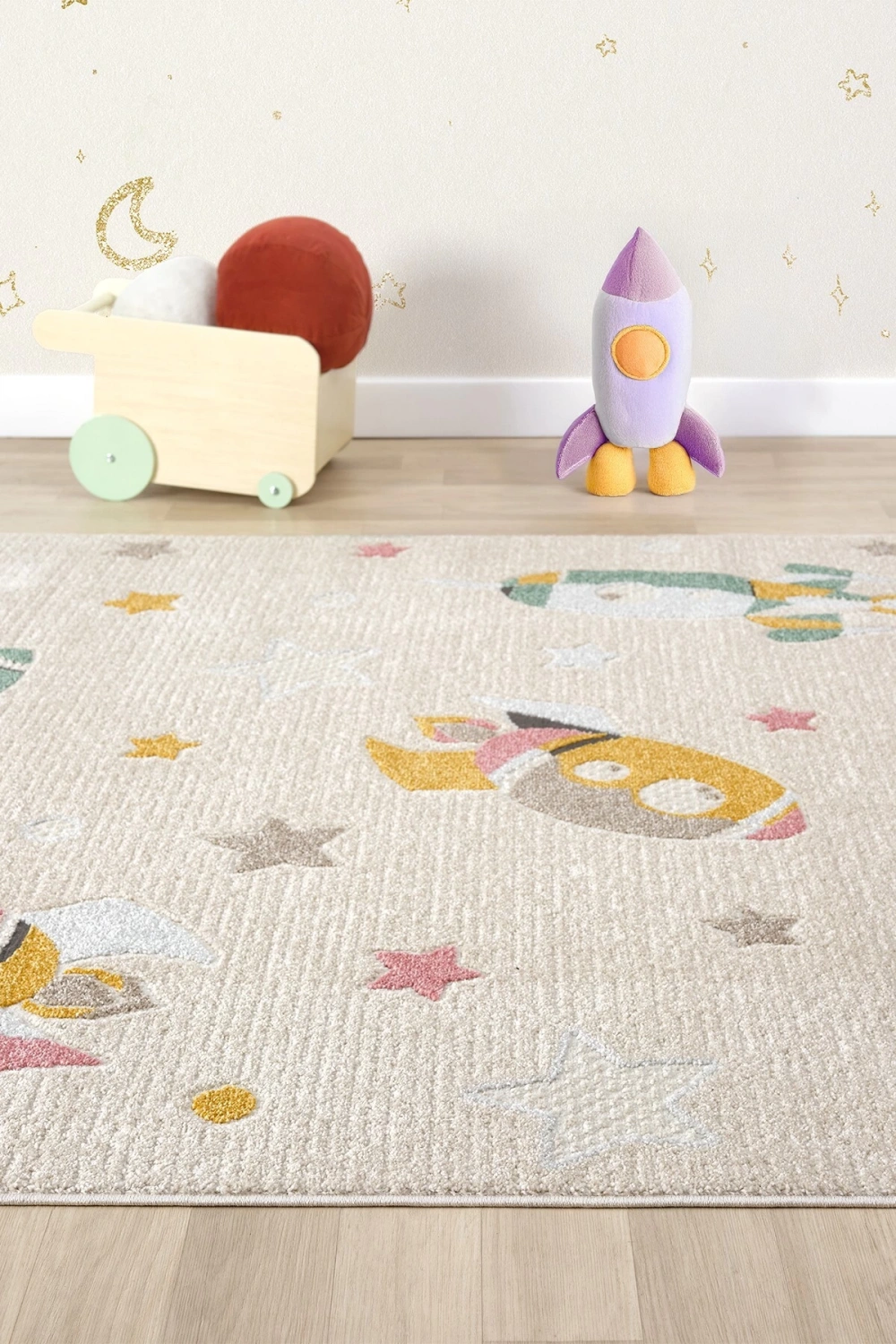 Yumuşak Dokuma Halı Leke Tutmaz Uçak Roket Figürlü Bebek Odası Çocuk Odası Genç Odası Halısı ROKET
