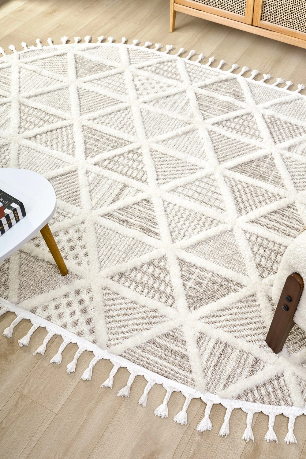 Krem Bej Dokuma Oval Halı Antre Çocuk Odası Oturma Odası Salon Mutfak Halısı OVAL