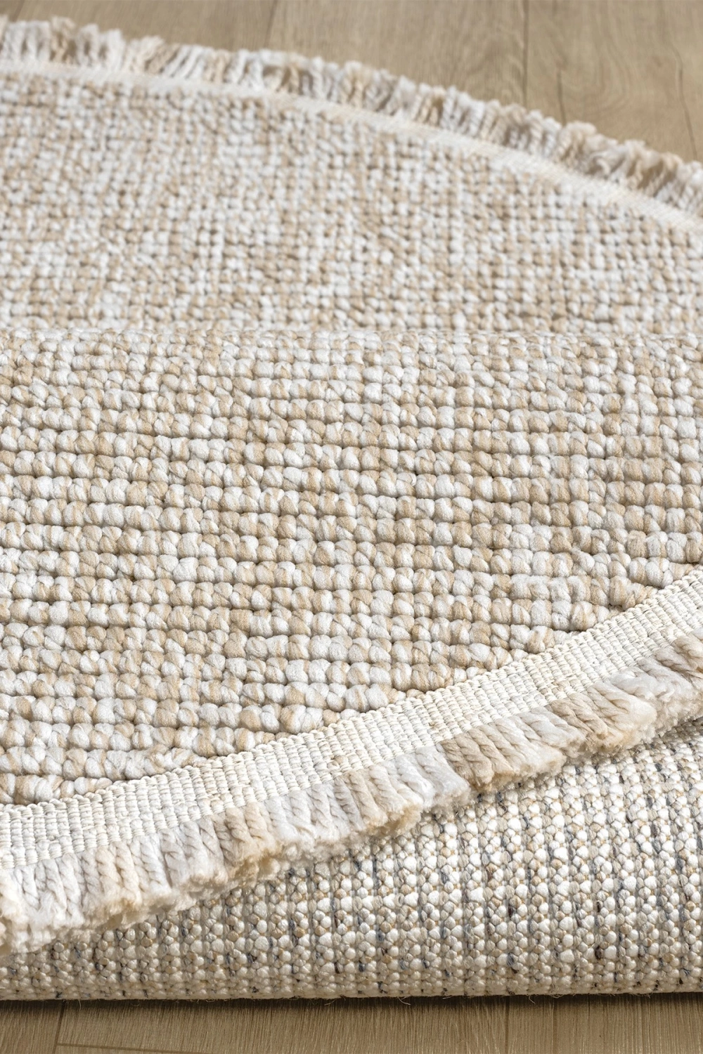 Bej Daire Yuvarlak Modern Dokuma Halı Bukleli BEJ DAİRE