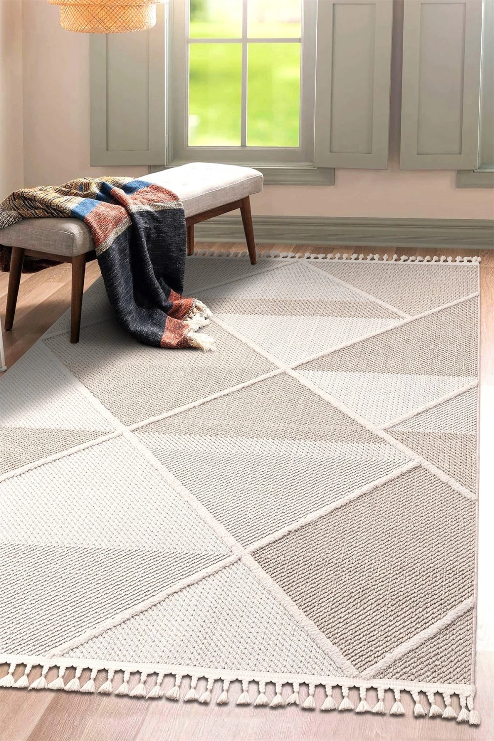 Krem Renk Dokuma Halı Oturma Odası Salon Halısı Antre Yolluk Halısı