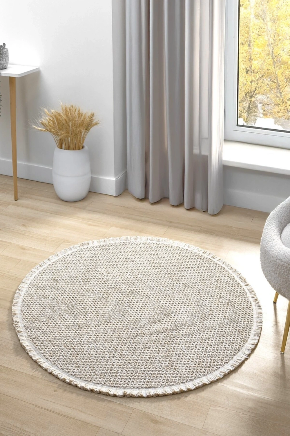 Bej Yuvarlak Yıkabilir Halı Salon Oturma Odası Mutfak Koridor Yolluk Dokuma Makine Halısı 0012 DAİRE