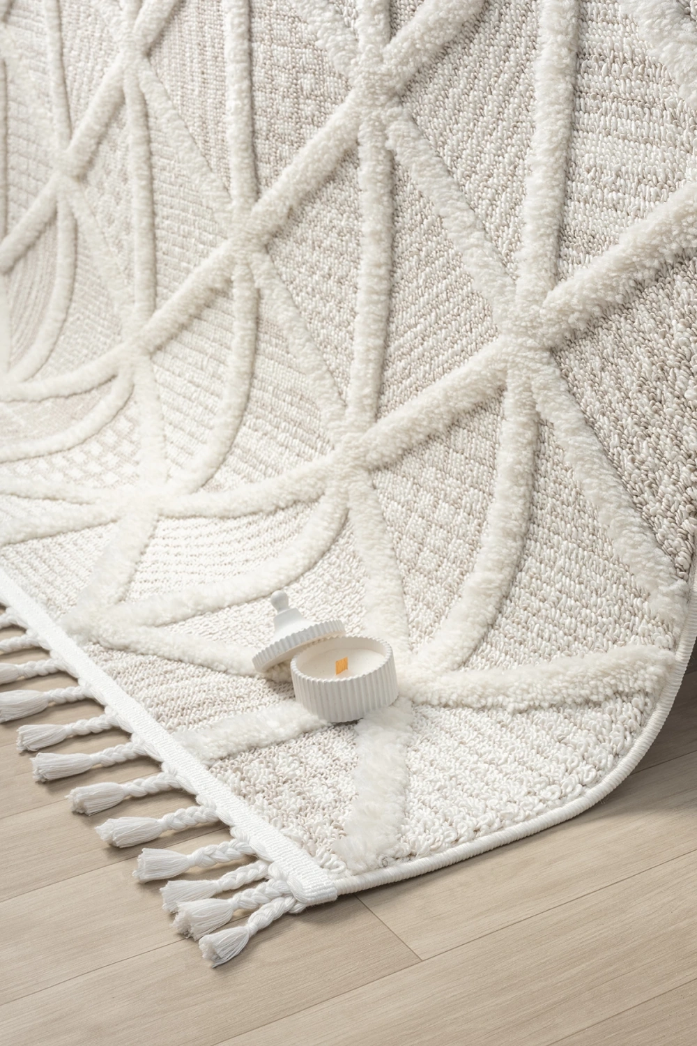 Krem Bej Bukleli Dokuma Halı Antre Yolluk Çocuk Odası Oturma Odası Salon Mutfak Halısı