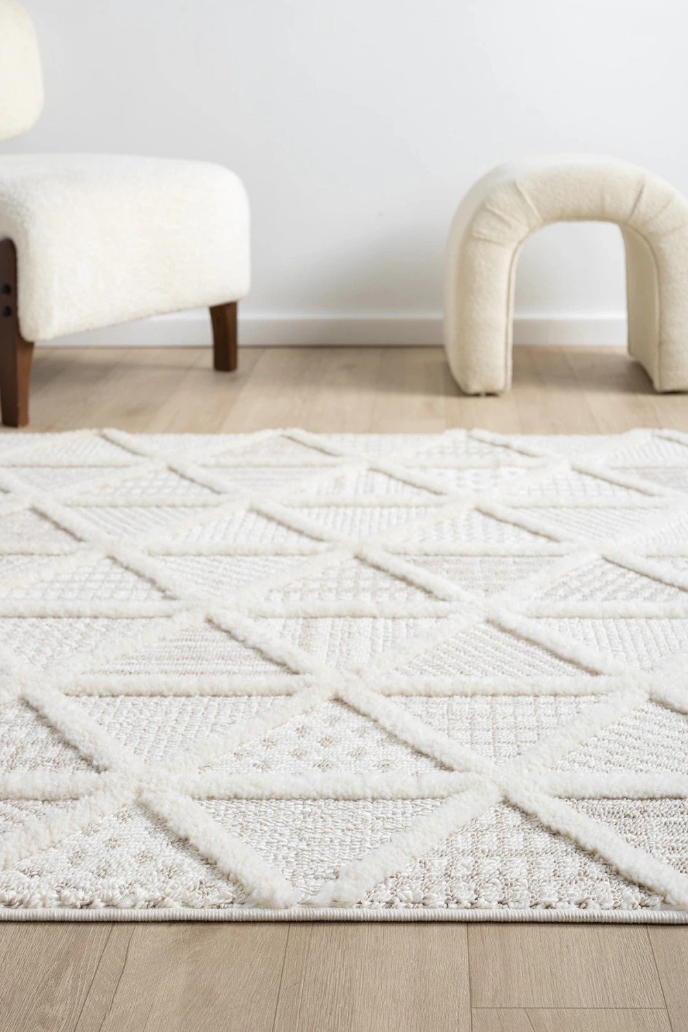 Krem Bej Bukleli Dokuma Halı Antre Yolluk Çocuk Odası Oturma Odası Salon Mutfak Halısı