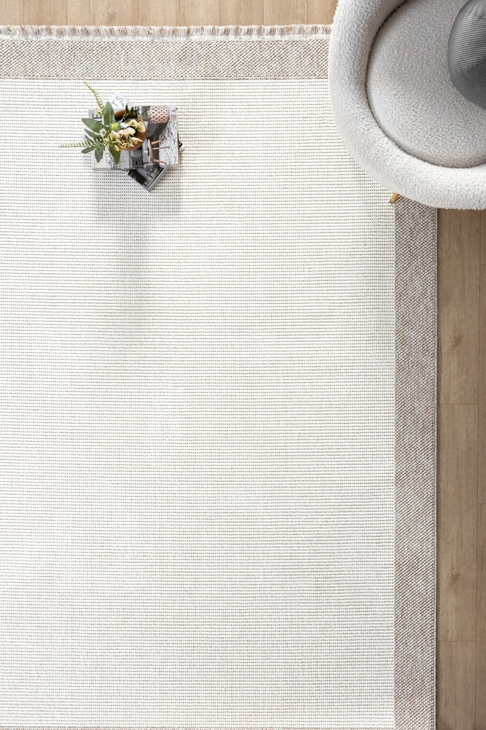 Beyaz Bej Yumuşak Yapılı Bordürlü Dokuma Halı Salon Mutfak Koridor Yolluk Dokuma Makine Halısı 0021