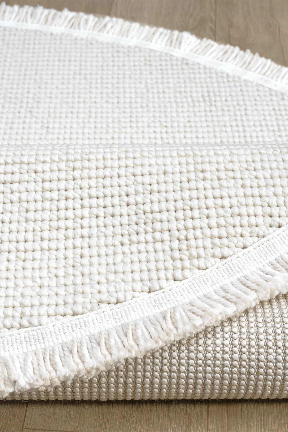 Beyaz Daire Yuvarlak Modern Dokuma Halı Bukleli BEYAZ DAİRE