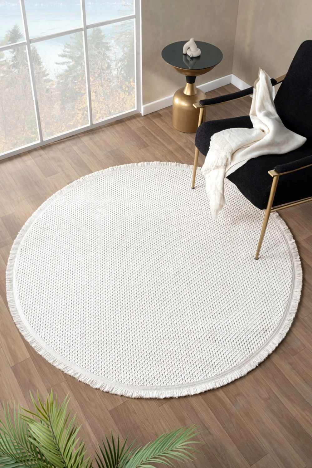 Beyaz Krem Yumuşak Dokulu Yuvarlak Halı Kilim Mutfak Koridor Yolluk Dokuma Makine Halısı 007 DAİRE