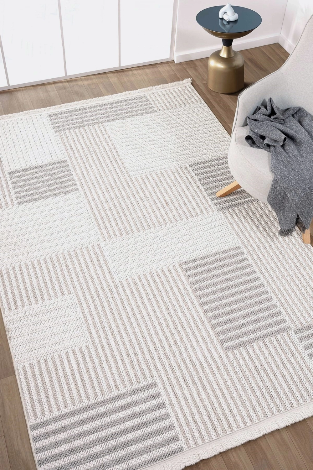 Krem Bej Gri Yumuşak Dokulu Halı Kilim Salon Mutfak Koridor Yolluk Dokuma Makine Halısı 009