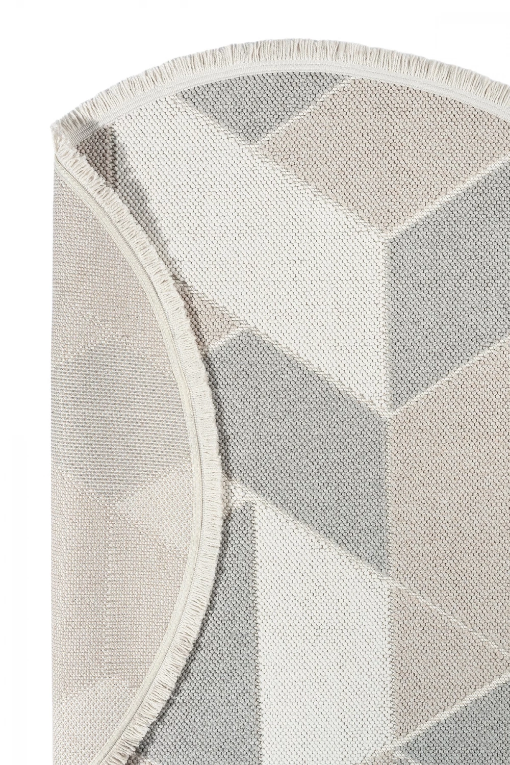 Krem Bej Gri Yumuşak Dokulu Yuvarlak Halı Kilim Mutfak Koridor Yolluk Dokuma Makine Halısı 008 DAİRE