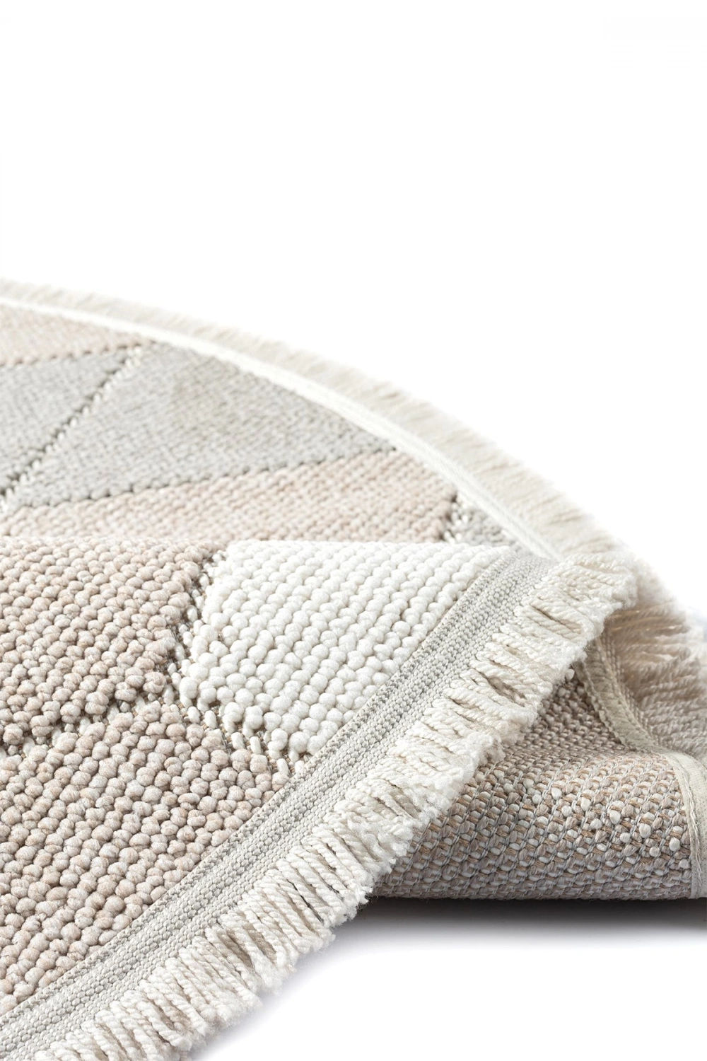 Krem Bej Gri Yumuşak Dokulu Yuvarlak Halı Kilim Mutfak Koridor Yolluk Dokuma Makine Halısı 008 DAİRE