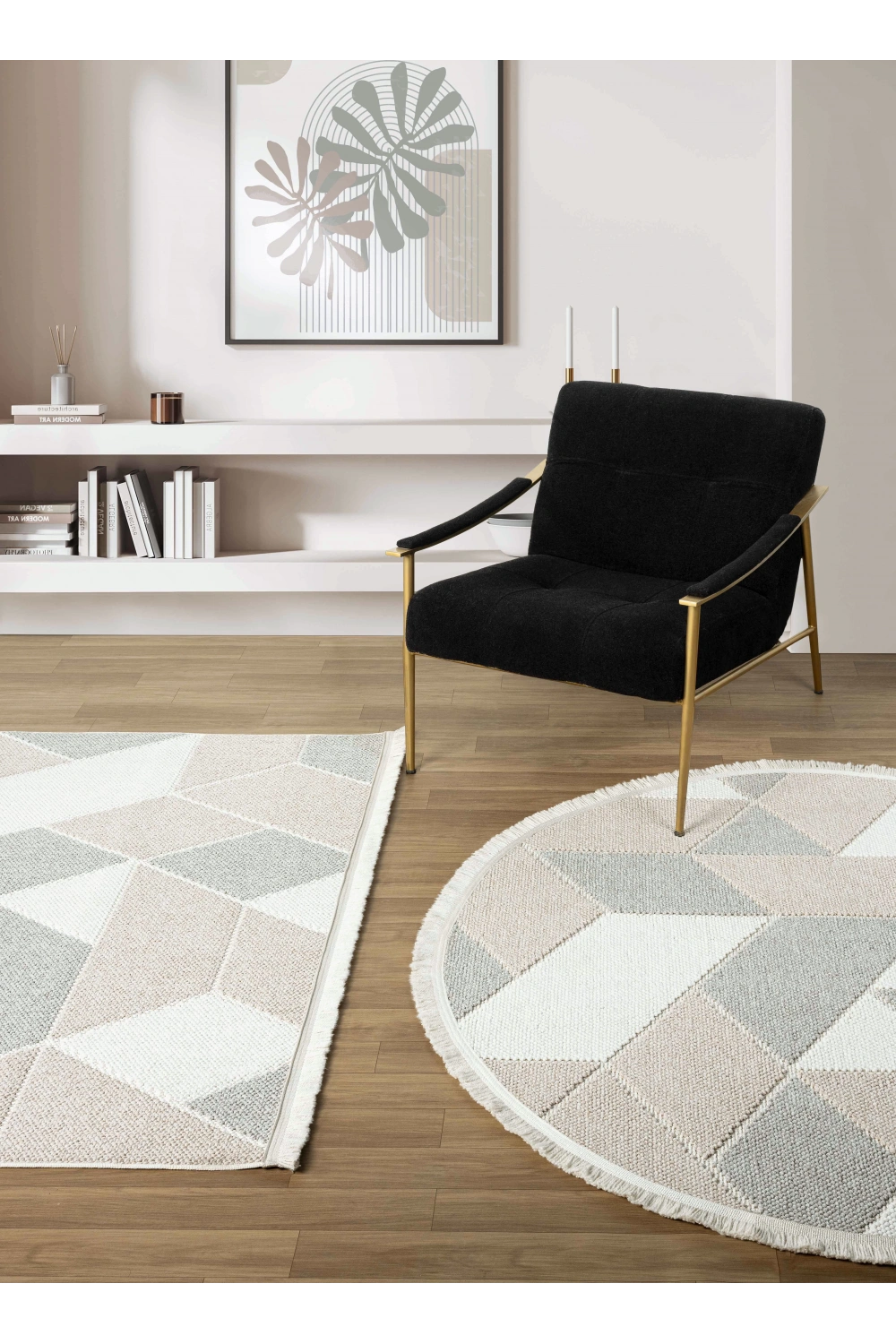 Krem Bej Gri Yumuşak Dokulu Yuvarlak Halı Kilim Mutfak Koridor Yolluk Dokuma Makine Halısı 008 DAİRE