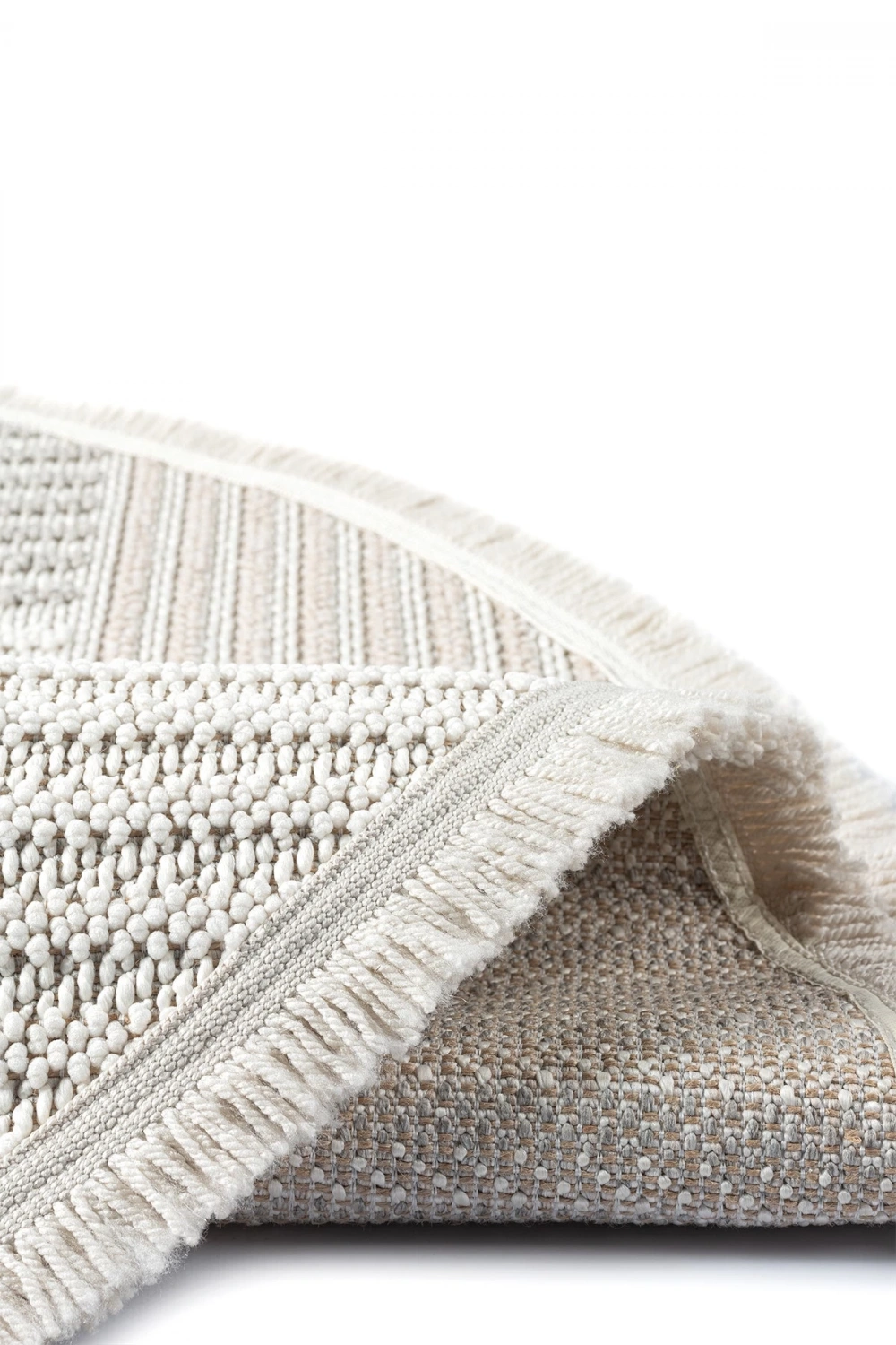 Krem Bej Gri Yumuşak Dokulu Yuvarlak Halı Kilim Mutfak Koridor Yolluk Dokuma Makine Halısı 009 DAİRE