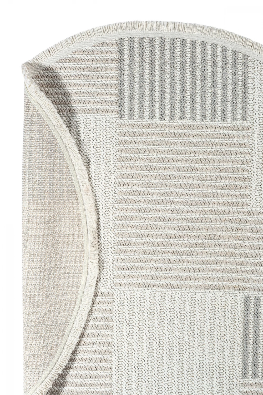 Krem Bej Gri Yumuşak Dokulu Yuvarlak Halı Kilim Mutfak Koridor Yolluk Dokuma Makine Halısı 009 DAİRE