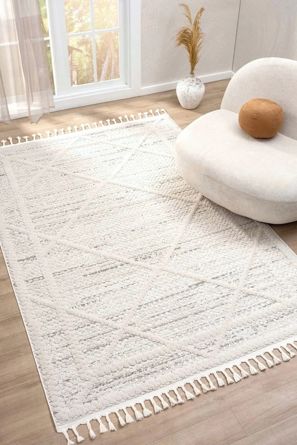 Krem Modern Desen Dokuma Halı Oturma Odası Salon Mutfak Antre Yolluk Halısı