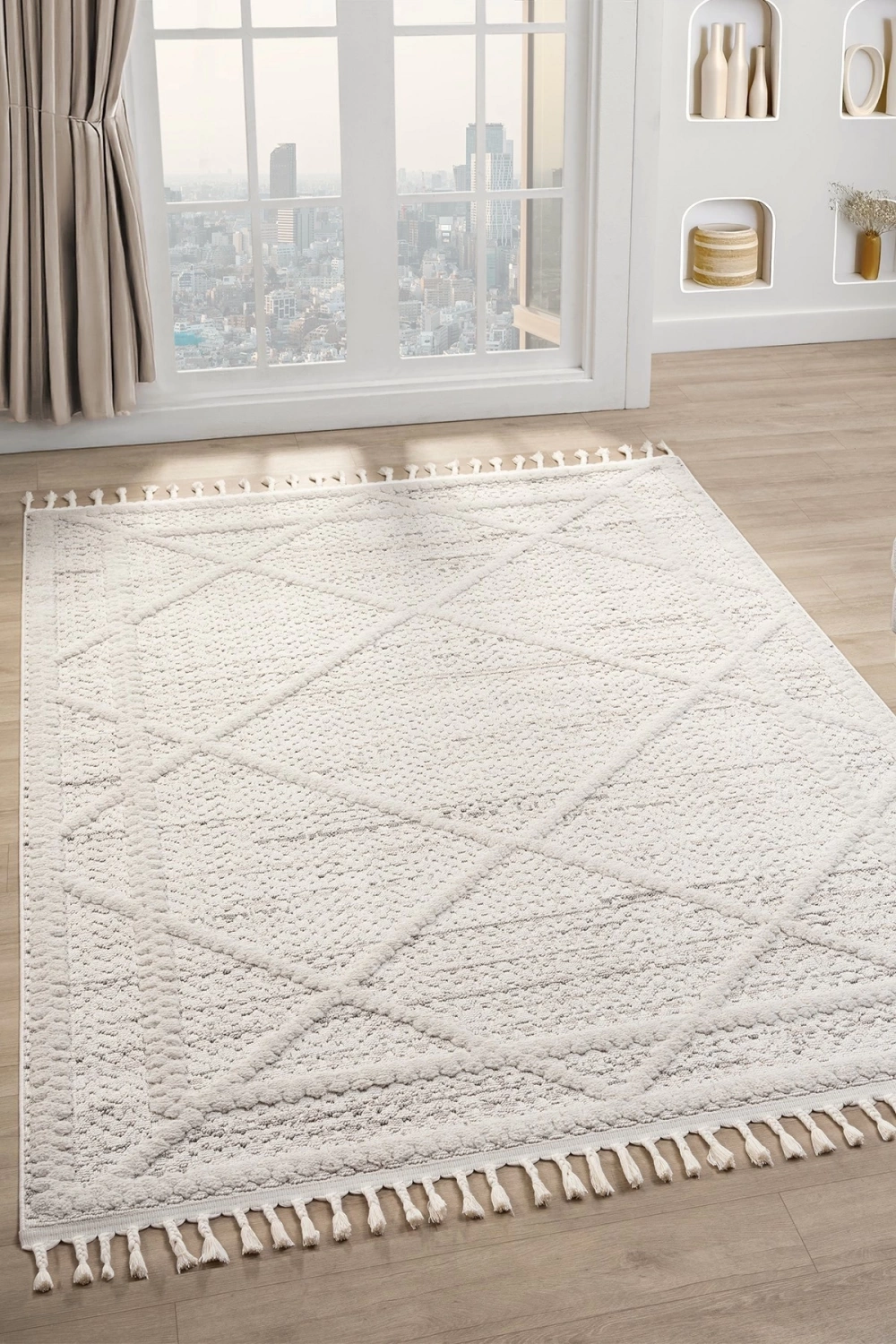 Krem Modern Desen Dokuma Halı Oturma Odası Salon Mutfak Antre Yolluk Halısı