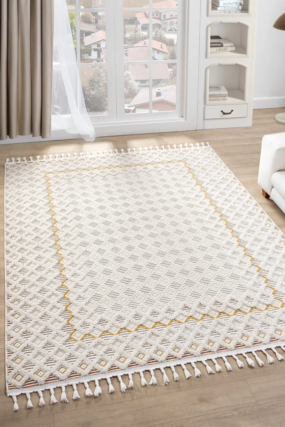Krem Modern Dokuma Halı Yolluk Antre Hol Oturma Odası Salon Mutfak Halısı