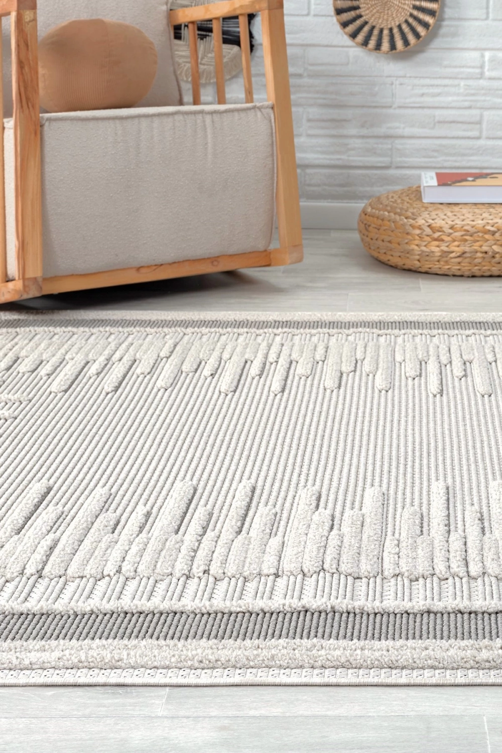 Dokuma Halı Krem Gri Yolluk Antre Oturma Odası Salon Mutfak Halısı