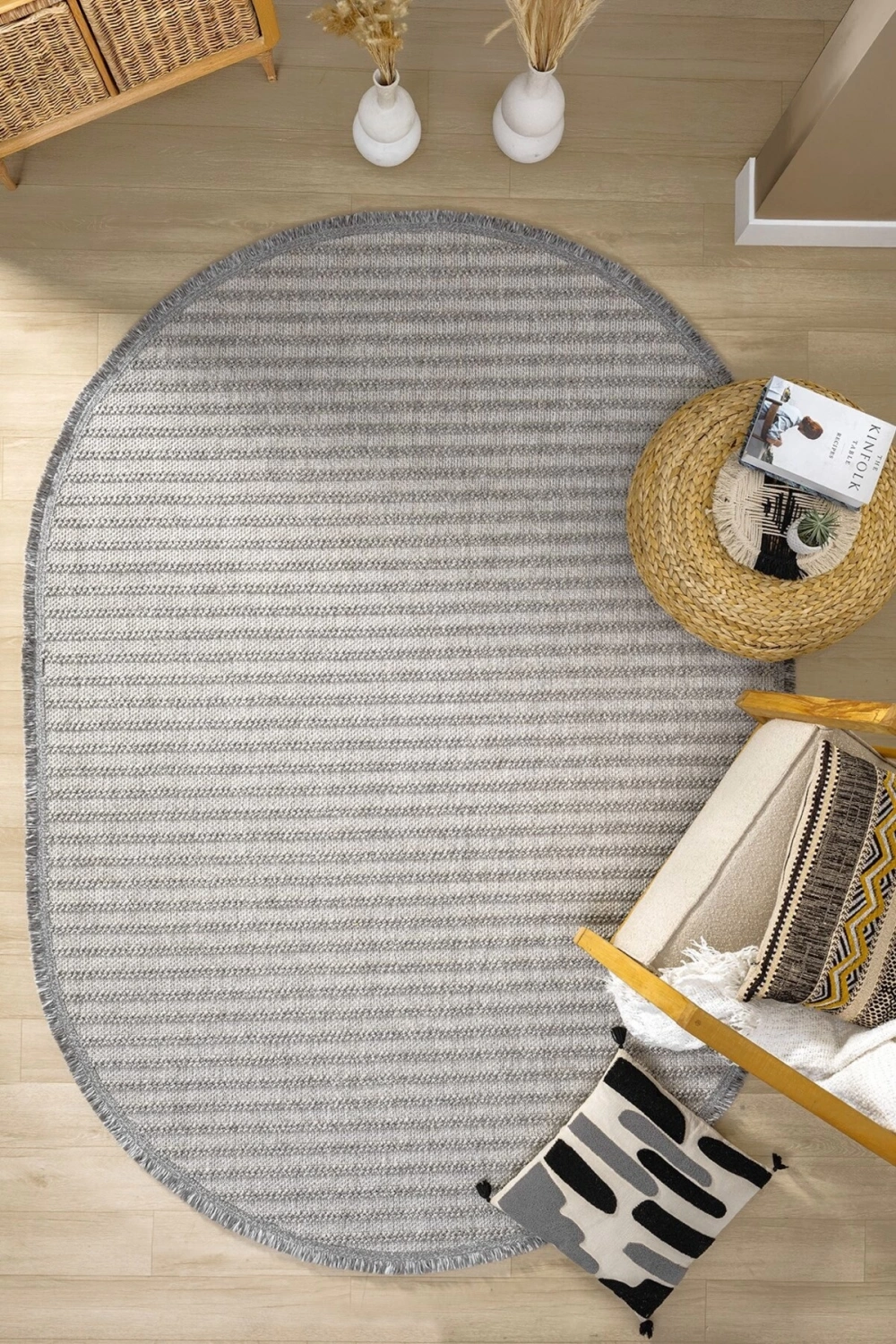 Oval Gri Halı Modern Oturma Odası Salon Mutfak Koridor Antre Balkon Çocuk Odası Halısı 0011