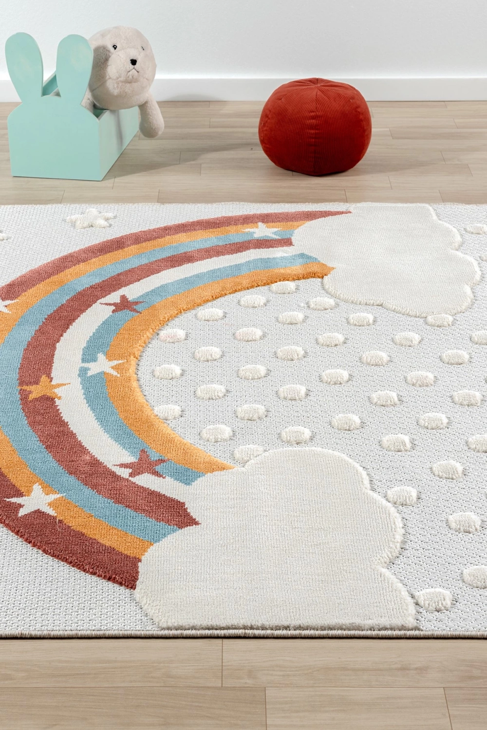 Yıkanabilir Bebek Çocuk Odası Halısı Gökkuşak Desenli Leke Tutmaz Antibakteriyel Antialerjik AYAZ 10