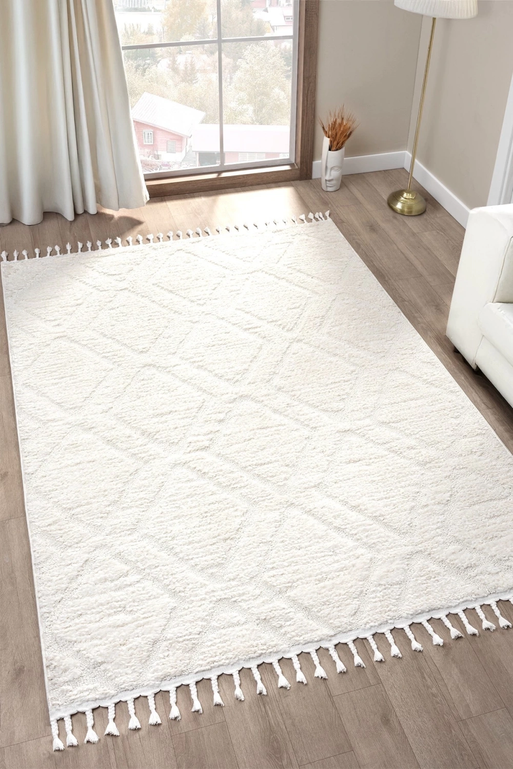 Krem Bukleli Yumuşak Dokuma Halı Yolluk Çocuk Odası Oturma Odası Salon Mutfak Halı