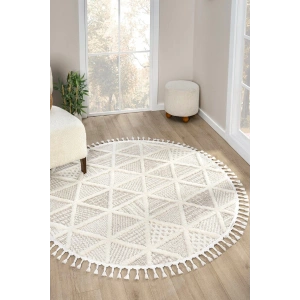 Beyaz Bej Yumuşak Yuvarlak Yıkanabilir Dokuma Halı Çocuk Odası Oturma Odası Salon Halısı YUVARLAK