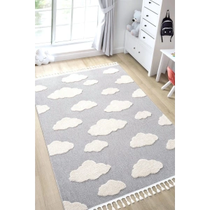 Bulut Desenli Gri Renk Dokuma Halı Bebek Odası Çocuk Odası Halısı 2
