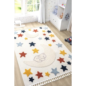 Yumuşak Renkli Bukleli Yıldızlı Dokuma Halı Bebek Odası Çocuk Odası Genç Odası Halısı 5