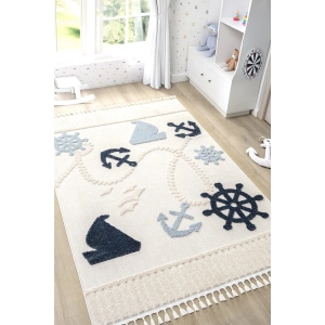 Yumuşak Renkli Bukleli Denizcilik Figürlü Dokuma Halı Bebek Odası Çocuk Odası Genç Odası Halısı 3