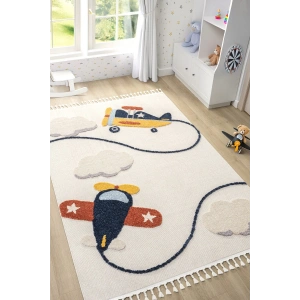 Yumuşak Renkli Bukleli Uçak Figürlü Dokuma Halı Bebek Odası Çocuk Odası Genç Odası Halısı 7