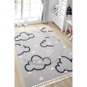 Gri Renk Yumuşak Bukleli Bulut Ay Dokuma Halı Bebek Odası Çocuk Odası Genç Odası Halısı 9