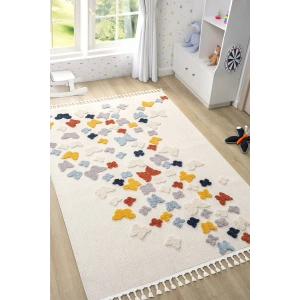 Yumuşak Renkli Bukleli Kelebek Figürlü Dokuma Halı Bebek Odası Çocuk Odası Genç Odası Halısı 11