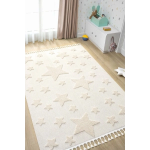 Krem Renk Yıldızlı Yumuşak Bukleli Dokuma Halı Bebek Odası Çocuk Odası Genç Odası Halısı 12