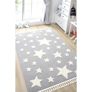 Gri Renk Yıldızlı Yumuşak Bukleli Dokuma Halı Bebek Odası Çocuk Odası Genç Odası Halısı 13