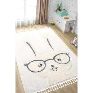 Krem Yumuşak Bukleli Tavşan Figürlü Dokuma Halı Bebek Odası Çocuk Odası Genç Odası Halısı 19