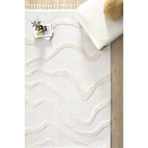 Krem Modern Dokuma Halı Püsküllü Yolluk Antre Oturma Odası Salon Mutfak Çocuk Odası Halısı