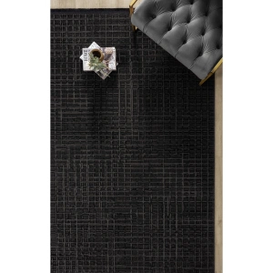 Modern Siyah Saçaklı Dokuma Halı Yolluk Antre Oturma Odası Salon Mutfak Halısı