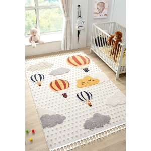 Yumuşak Bukleli Bebek Odası Çocuk Odası Genç Odası Dokuma Halı Turuncu Balonlu Bulutlu Halı 23