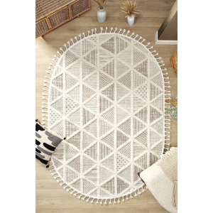 Krem Bej Dokuma Oval Halı Antre Çocuk Odası Oturma Odası Salon Mutfak Halısı OVAL