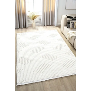 Beyaz Yumuşak Dokulu Halı Kilim Salon Mutfak Koridor Yolluk Dokuma Makine Halısı 001