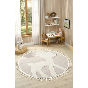 Daire Yuvarlak Bej Krem Yumuşak Bukleli Dokuma Halı Bebek Odası Çocuk Odas Halısı 18 DAİRE