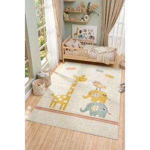 Yumuşak Dokuma Halı Zürafa Fil Figürlü Leke Tutmaz Bebek Odası Çocuk Odası Genç Odası Halısı FİL
